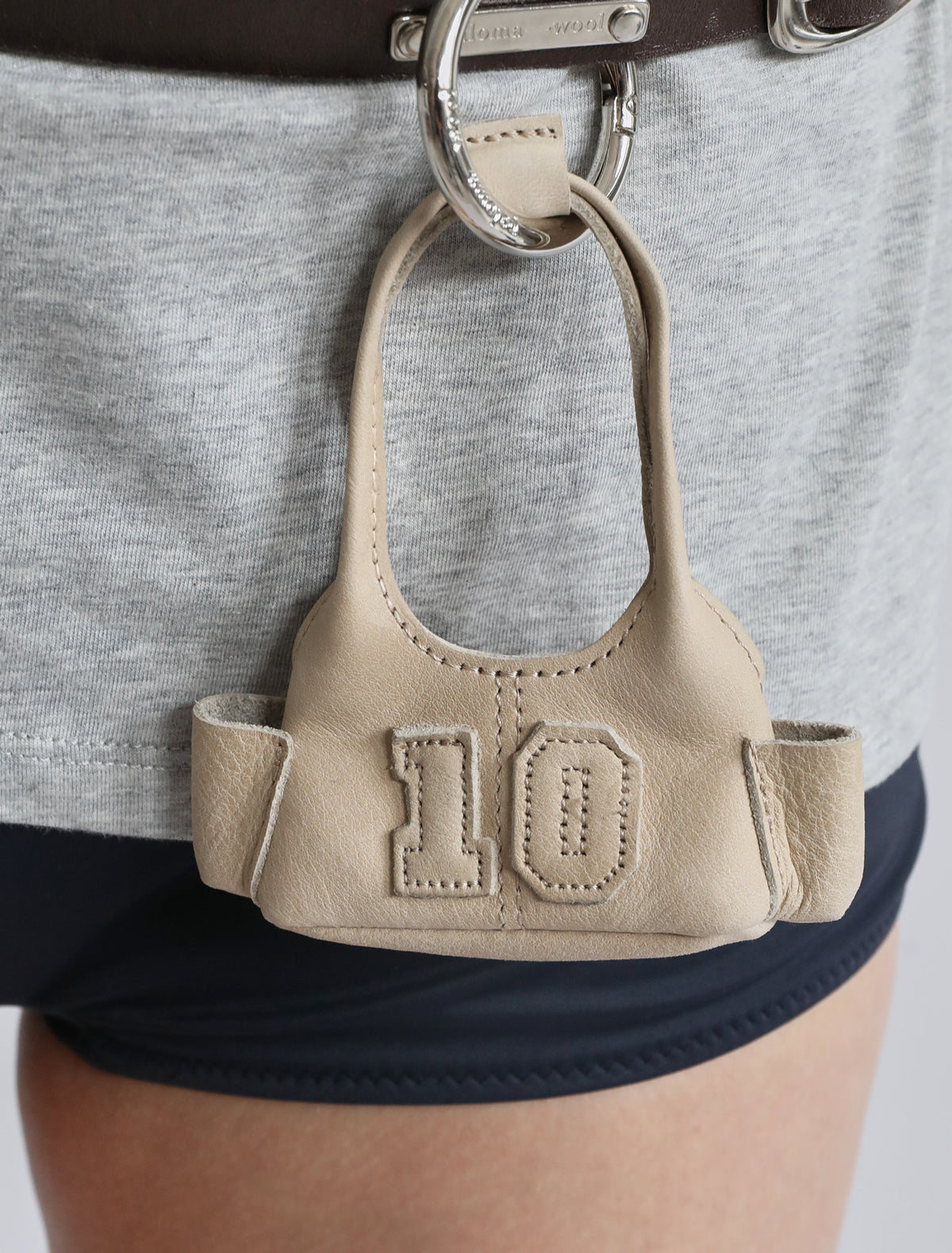 10 years miniature leather charm beige