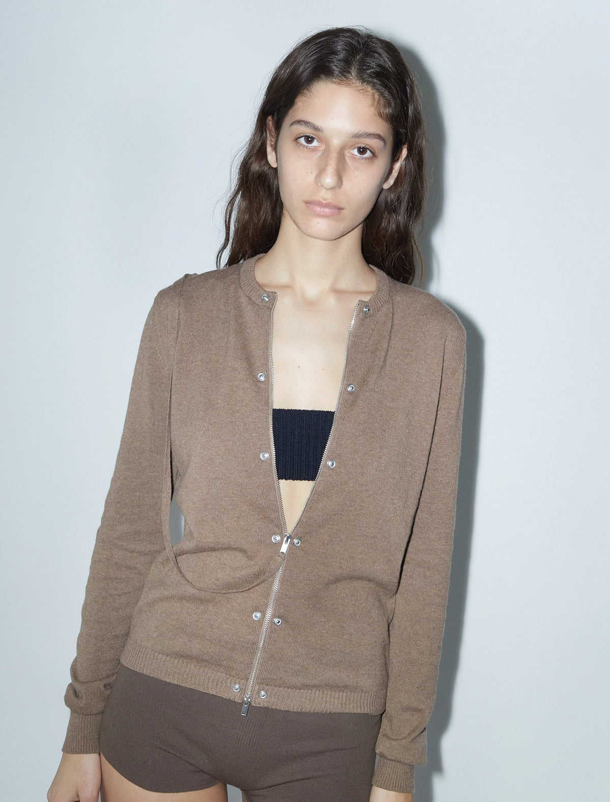 Swallow cardigan cashmere strap snaps beige