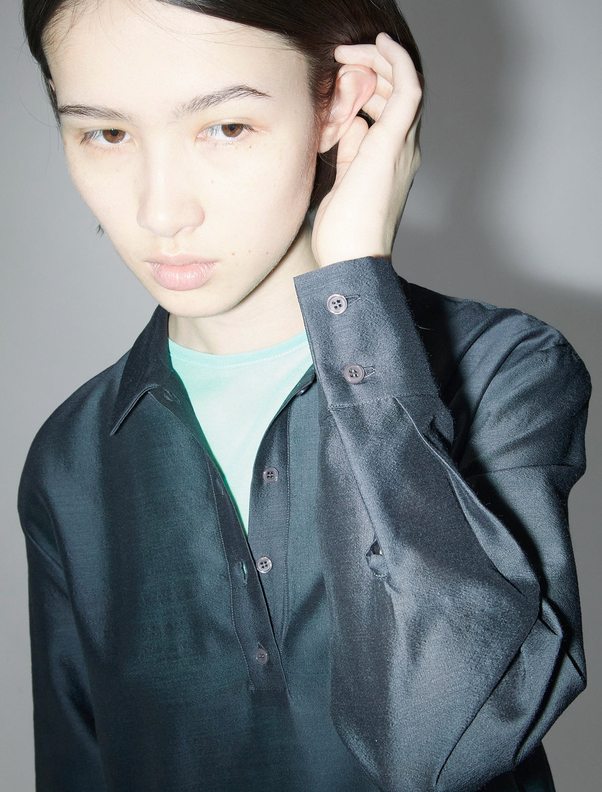 Espon wool tunic shirt collar black
