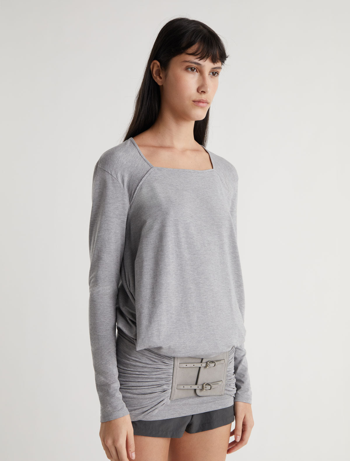Adriana ii sash style belt gathered fabric panel leather part grey