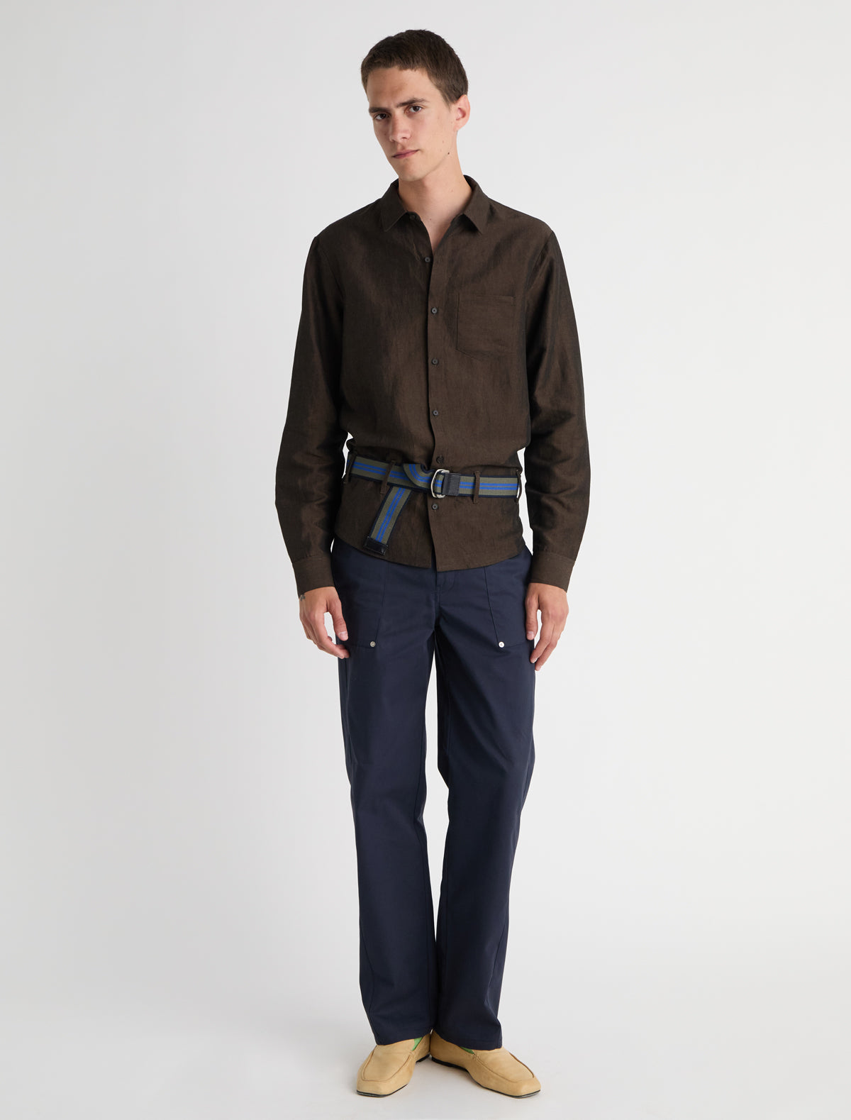 Alberto linen shirt belt loops brown
