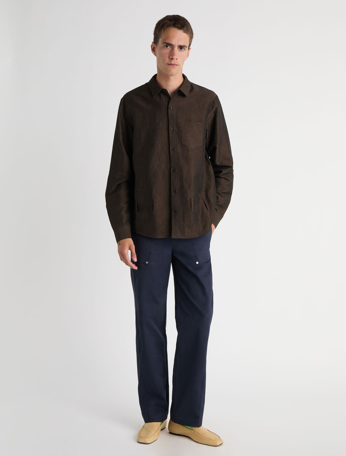 Alberto linen shirt belt loops brown