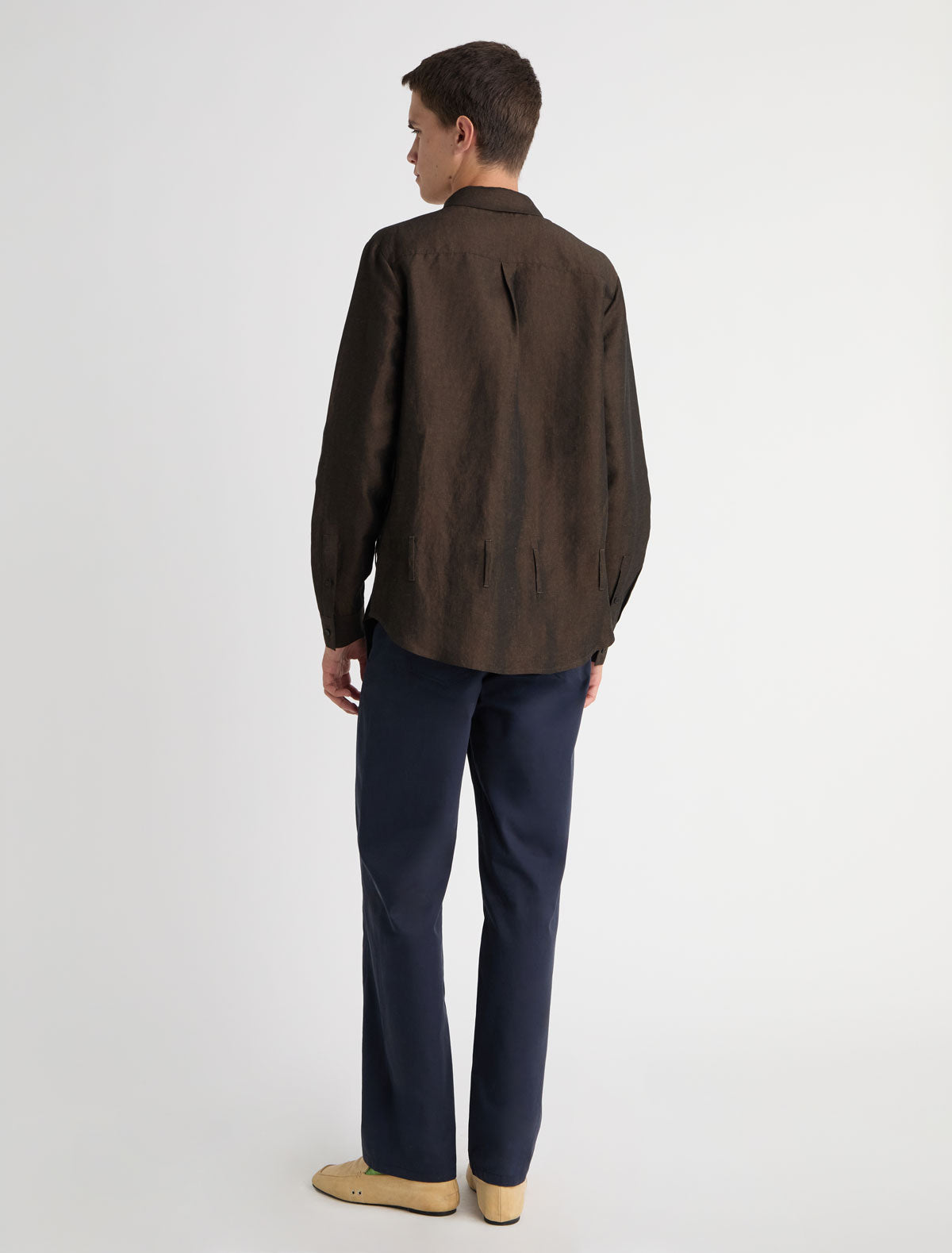 Alberto linen shirt belt loops brown