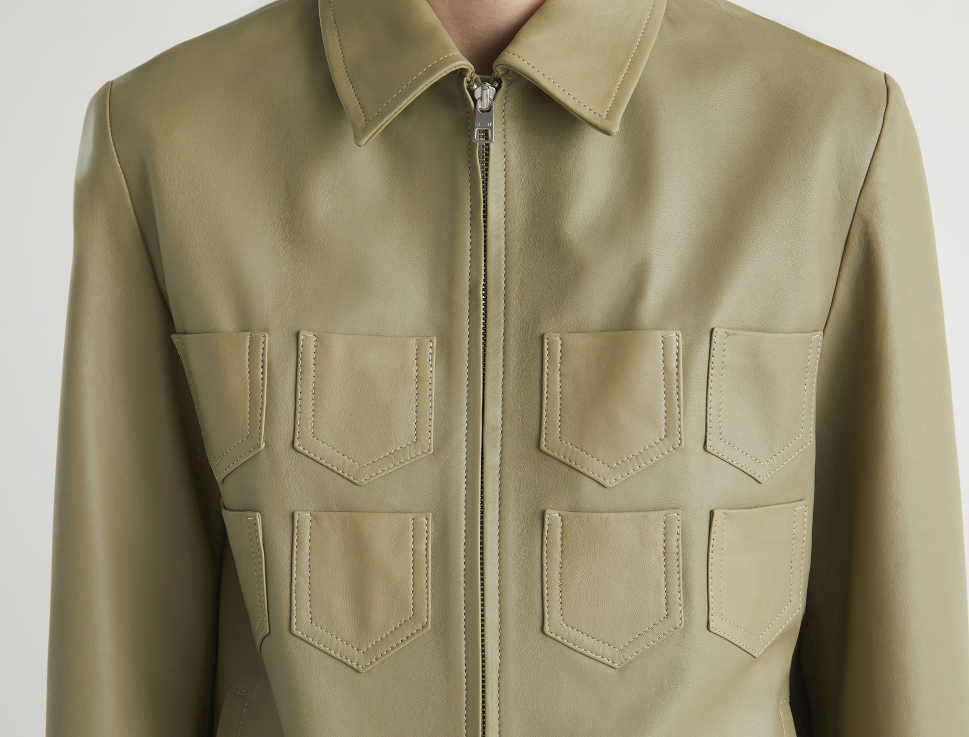 Aline b men leather jacket small chest pockets