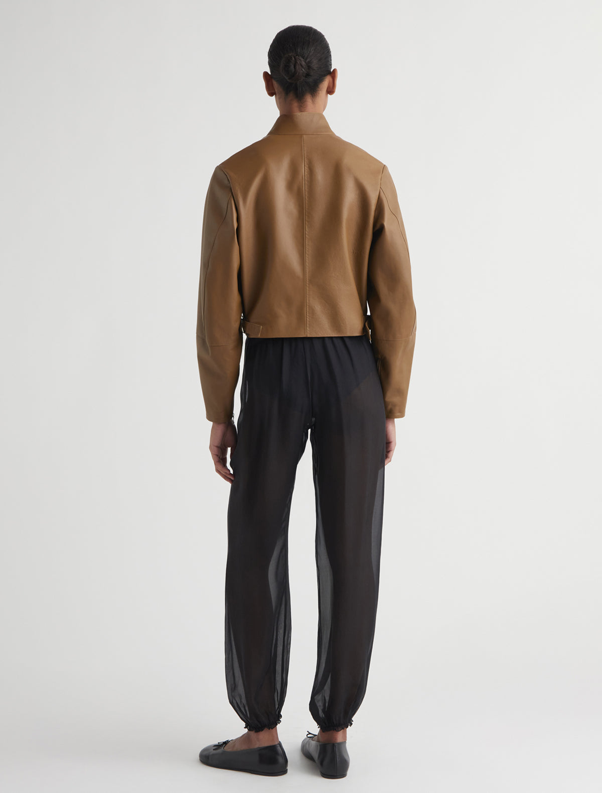 Aline cropped leather jacket mini chest pockets