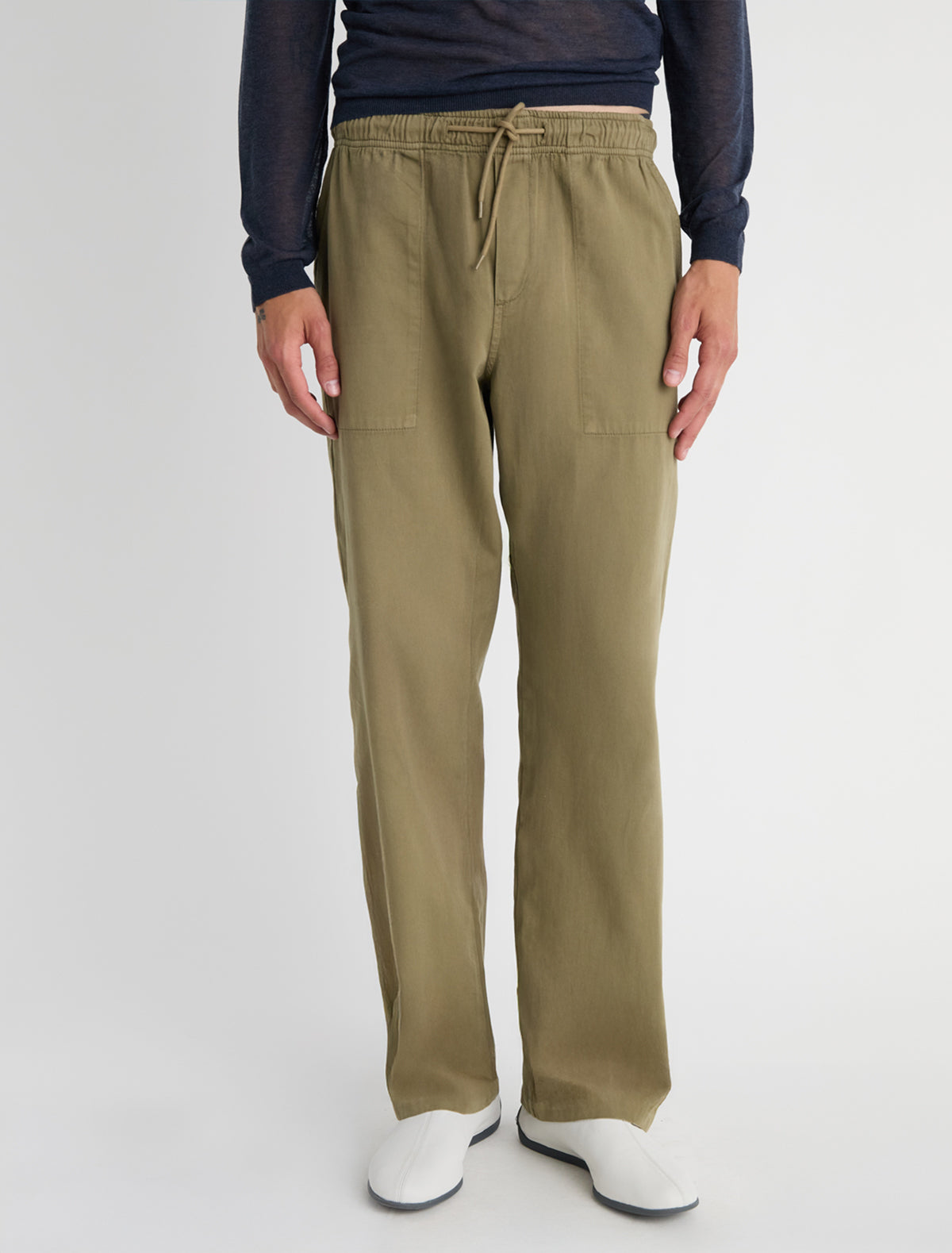 Amigo pants elasticated waistband adjustable drawstring khaki