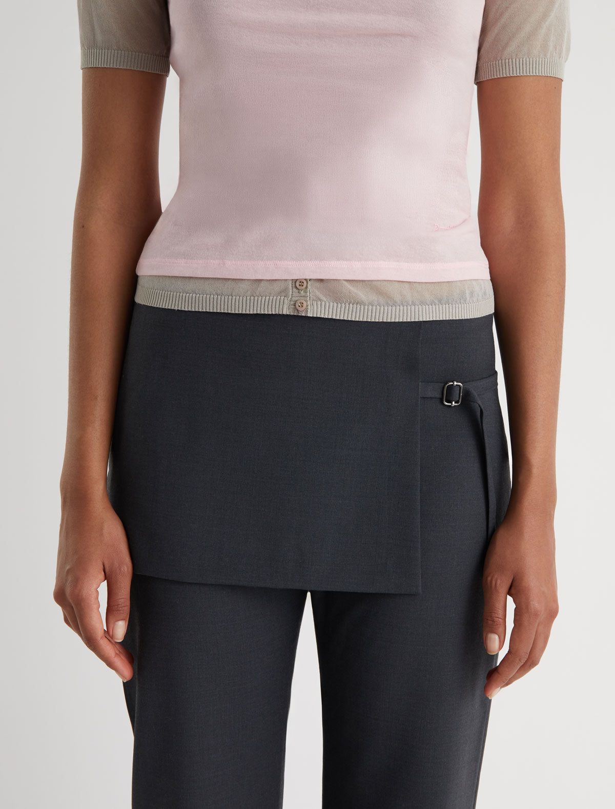 Archive straight leg overlapping mini skirt pants grey