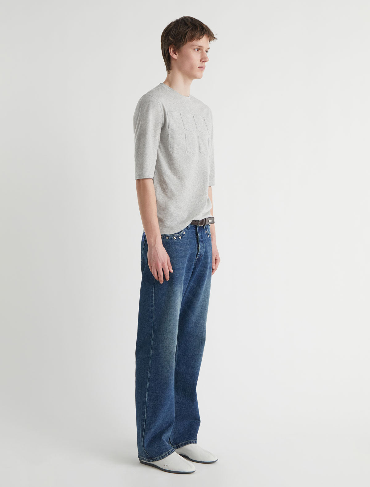 Arisa verde elbow length sleeve organic cotton tshirt patch pockets grey