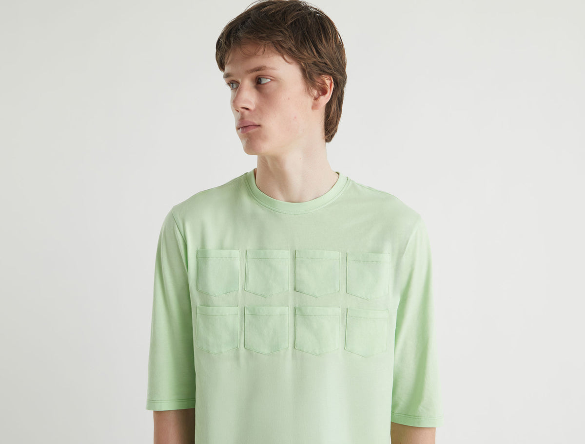 Arisa verde elbow length sleeve organic cotton tshirt patch pockets green