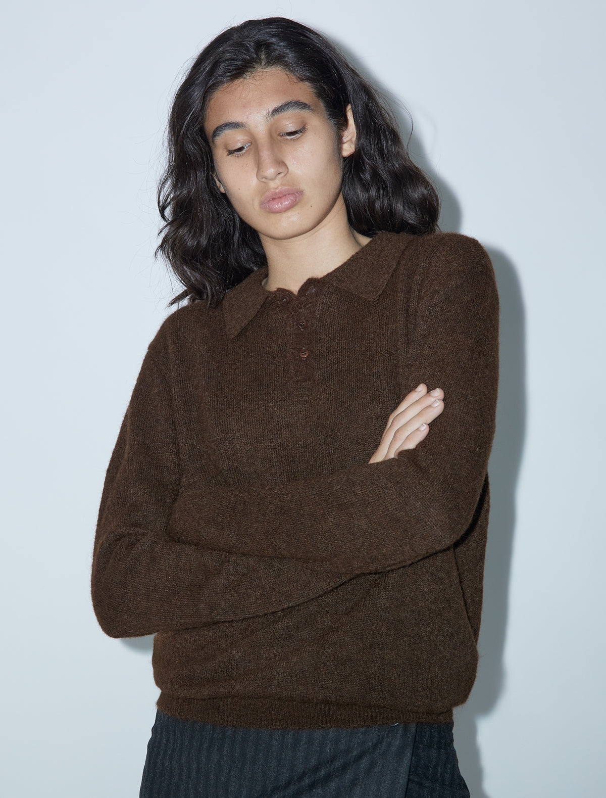 Hugo men alpaca sweater polo brown