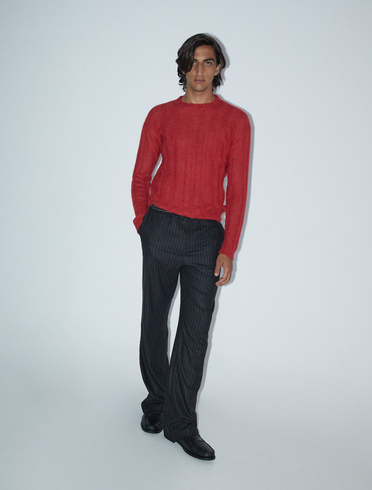 Campi men fitted ribbed sweater red