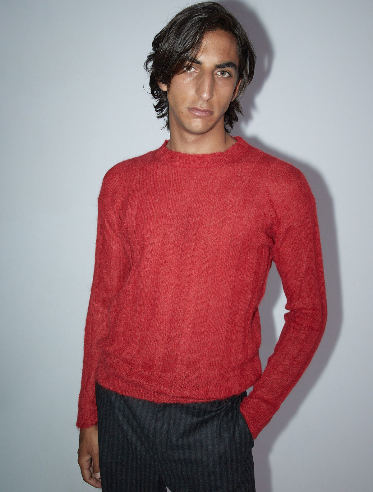 Campi men fitted ribbed sweater red
