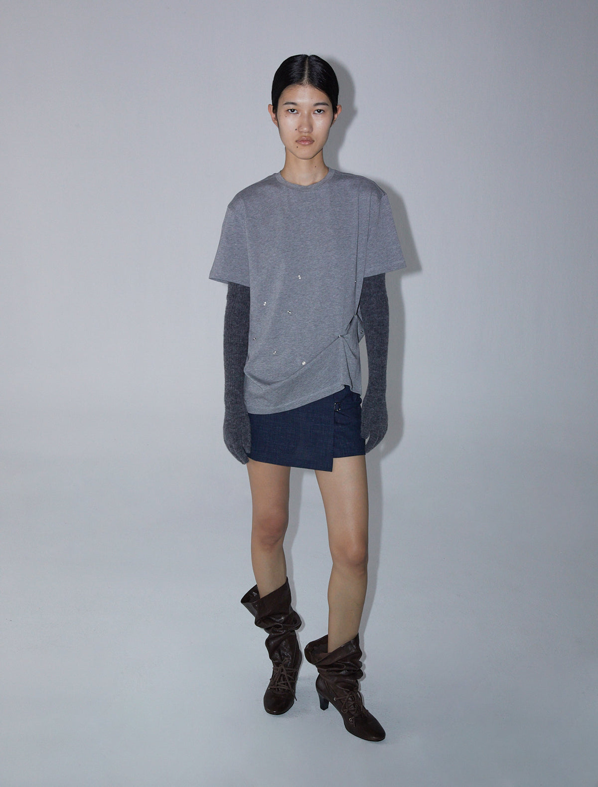 Mini archive mid rise shorts overlaping fixed mini skirt navy