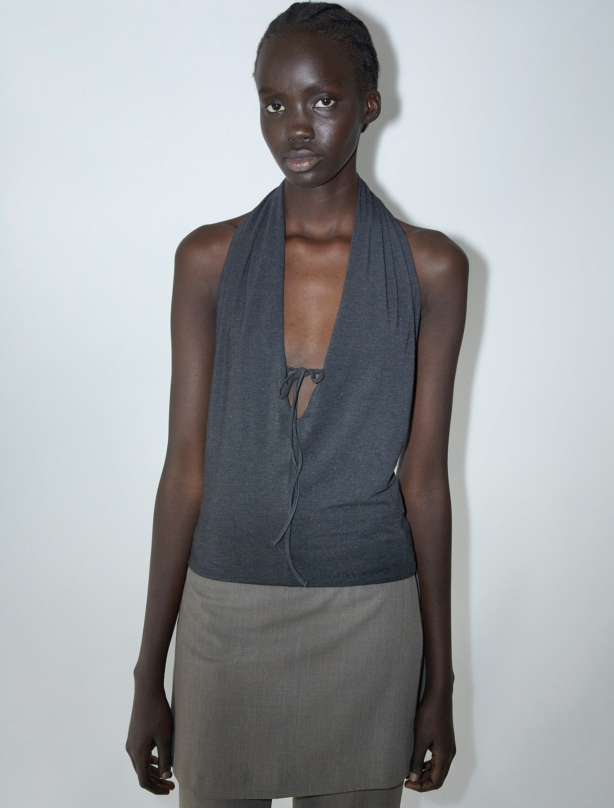 Sapito sheer halter top front lacing darkgrey