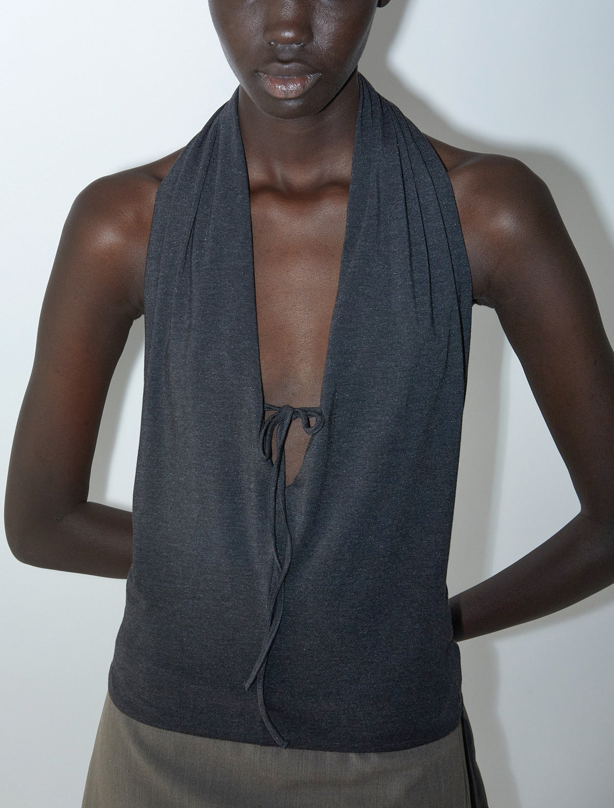 Sapito sheer halter top front lacing darkgrey