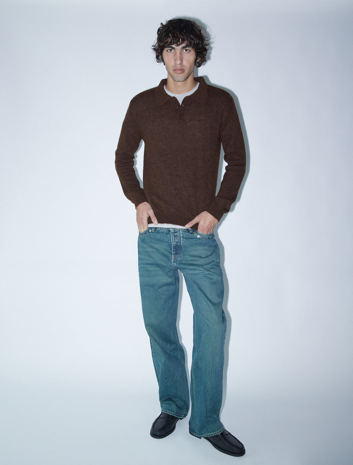Hugo men alpaca sweater polo brown