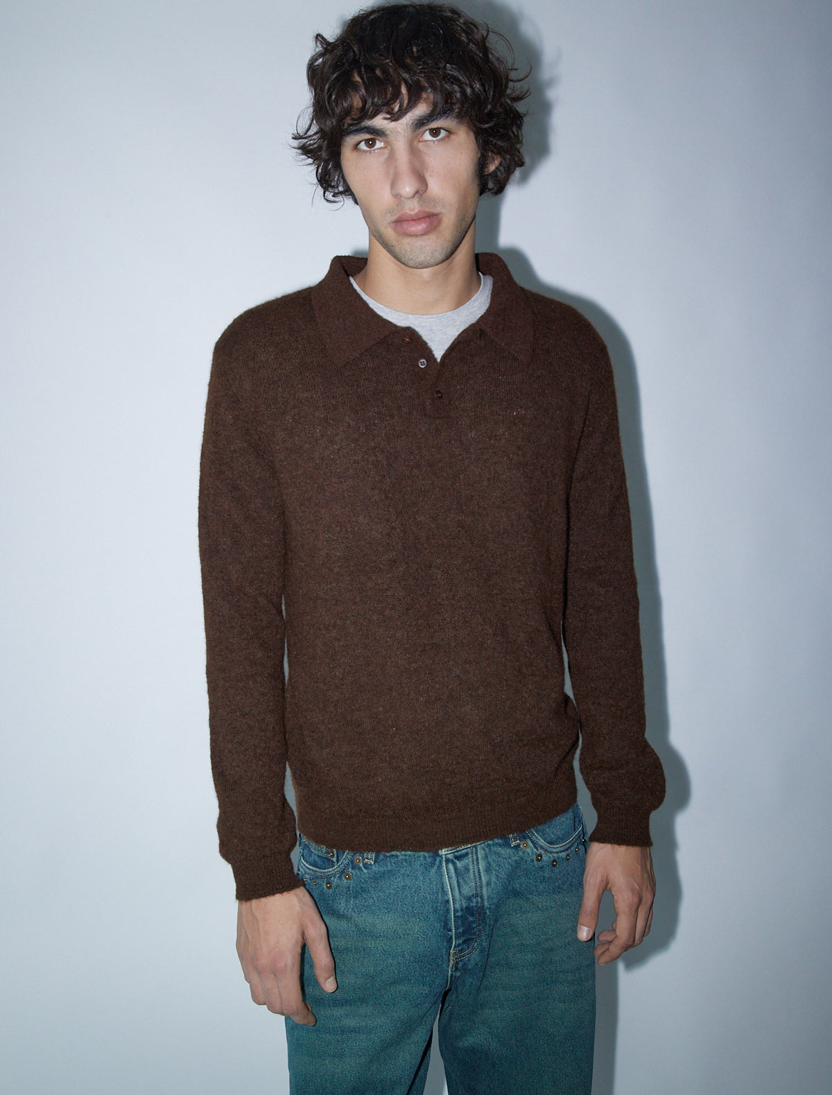 Hugo men alpaca sweater polo brown