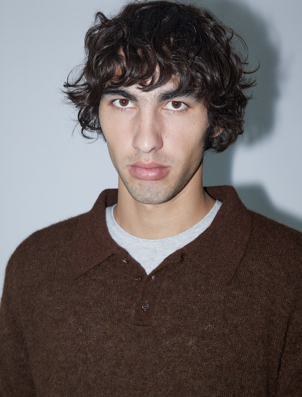 Hugo men alpaca sweater polo brown