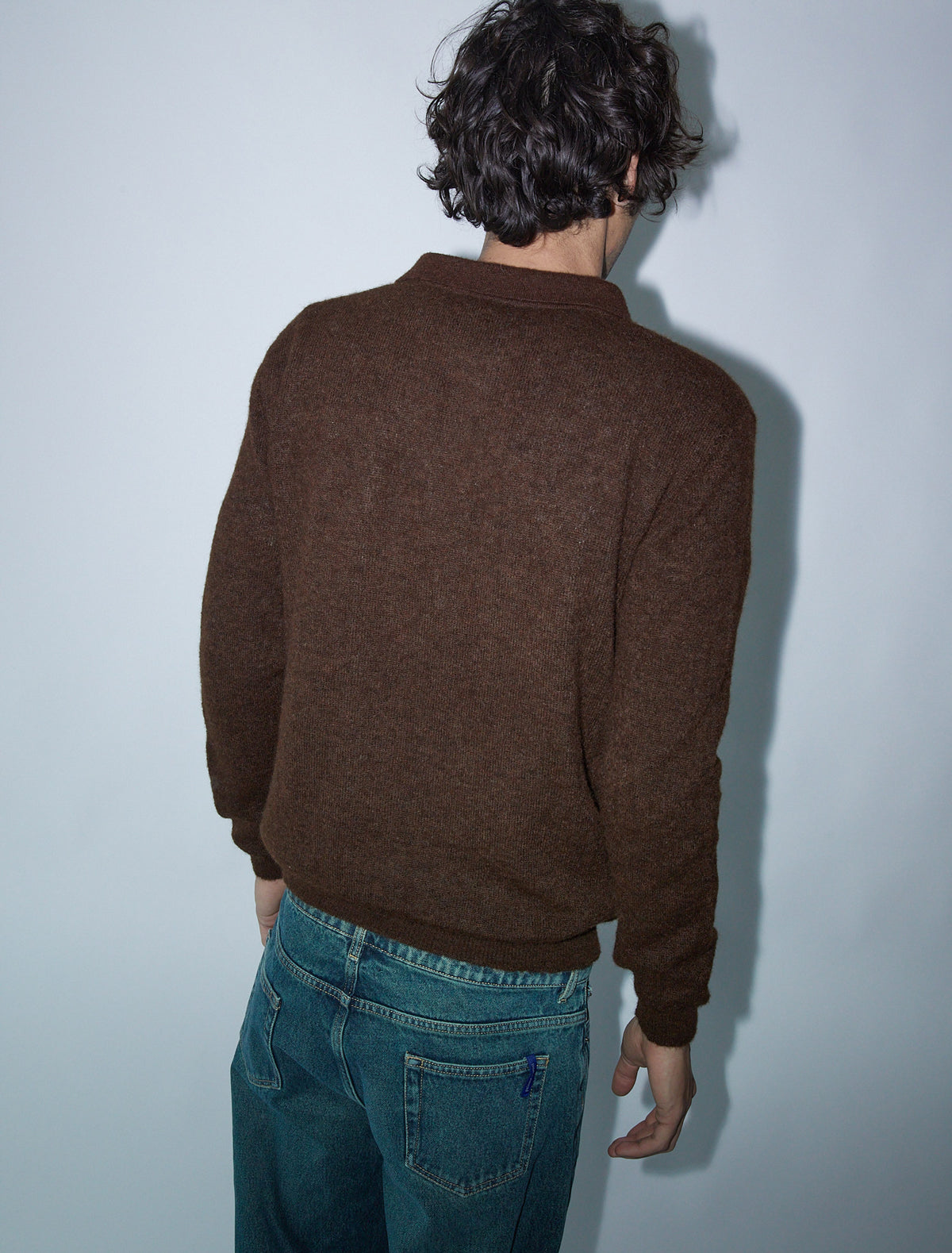Hugo men alpaca sweater polo brown
