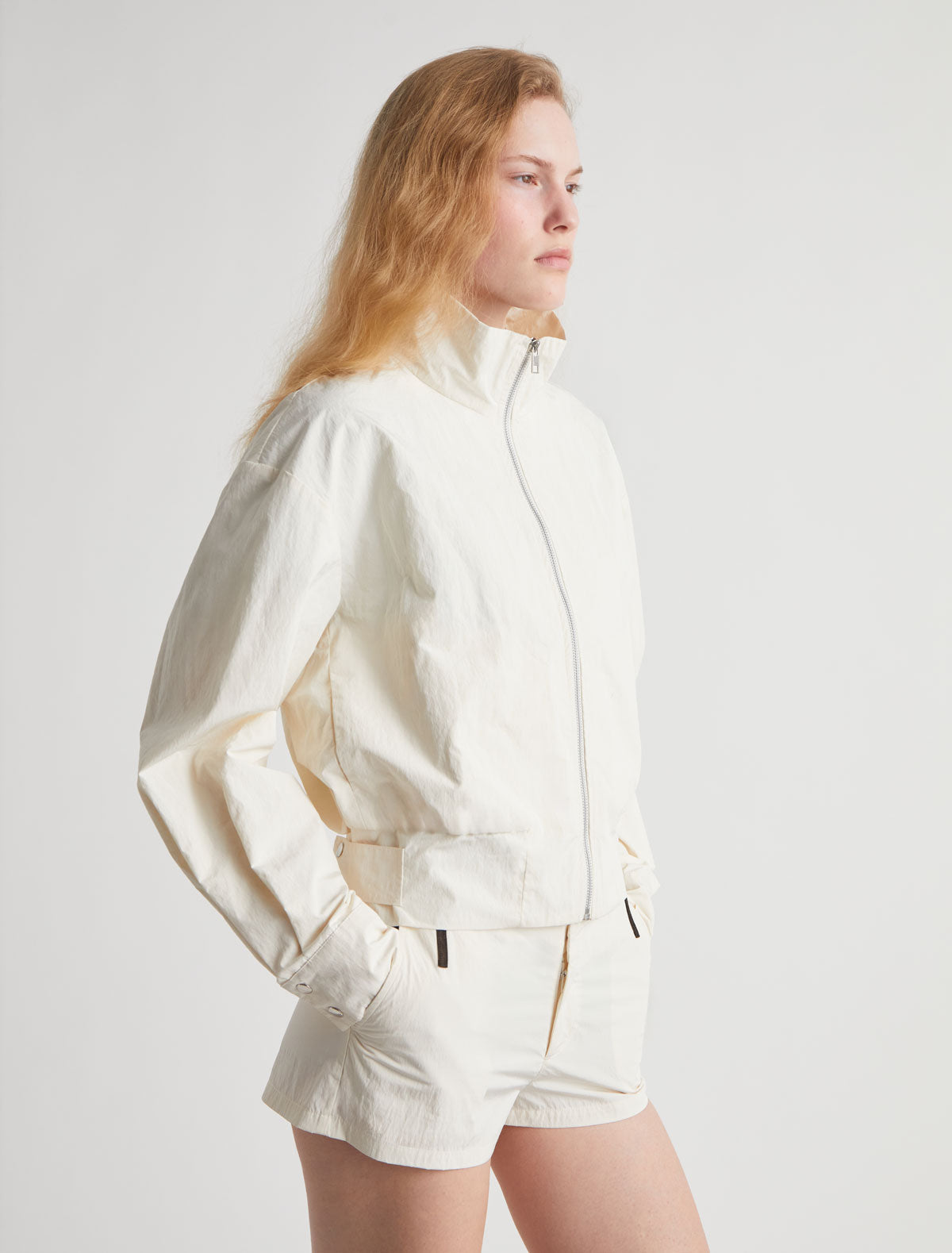 Bastian bomber jacket recycled nylon zip closure white