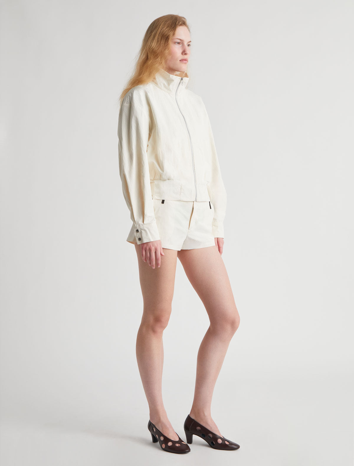 Bastian bomber jacket recycled nylon zip closure white
