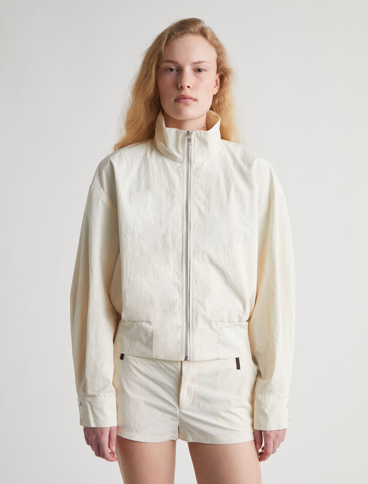 Bastian bomber jacket recycled nylon zip closure white