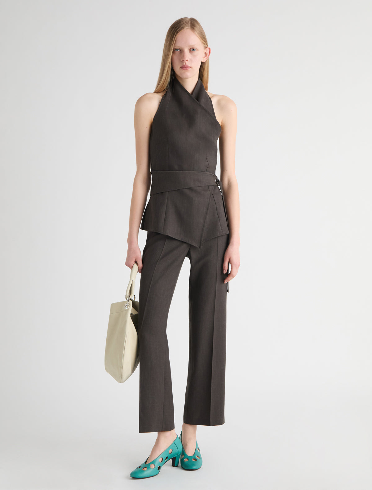 Bazel crossed halter top wrap tie detail brown