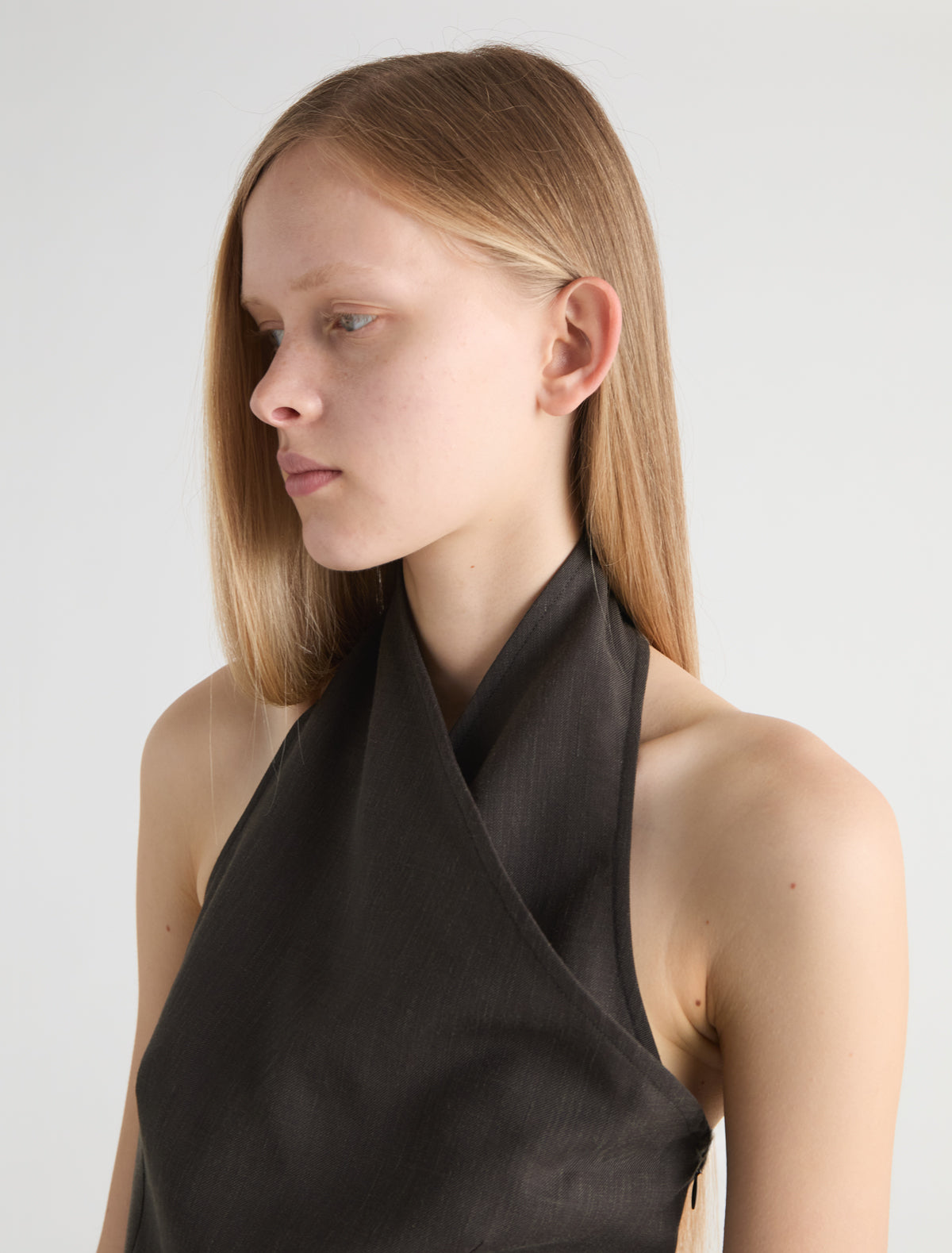 Bazel crossed halter top wrap tie detail brown