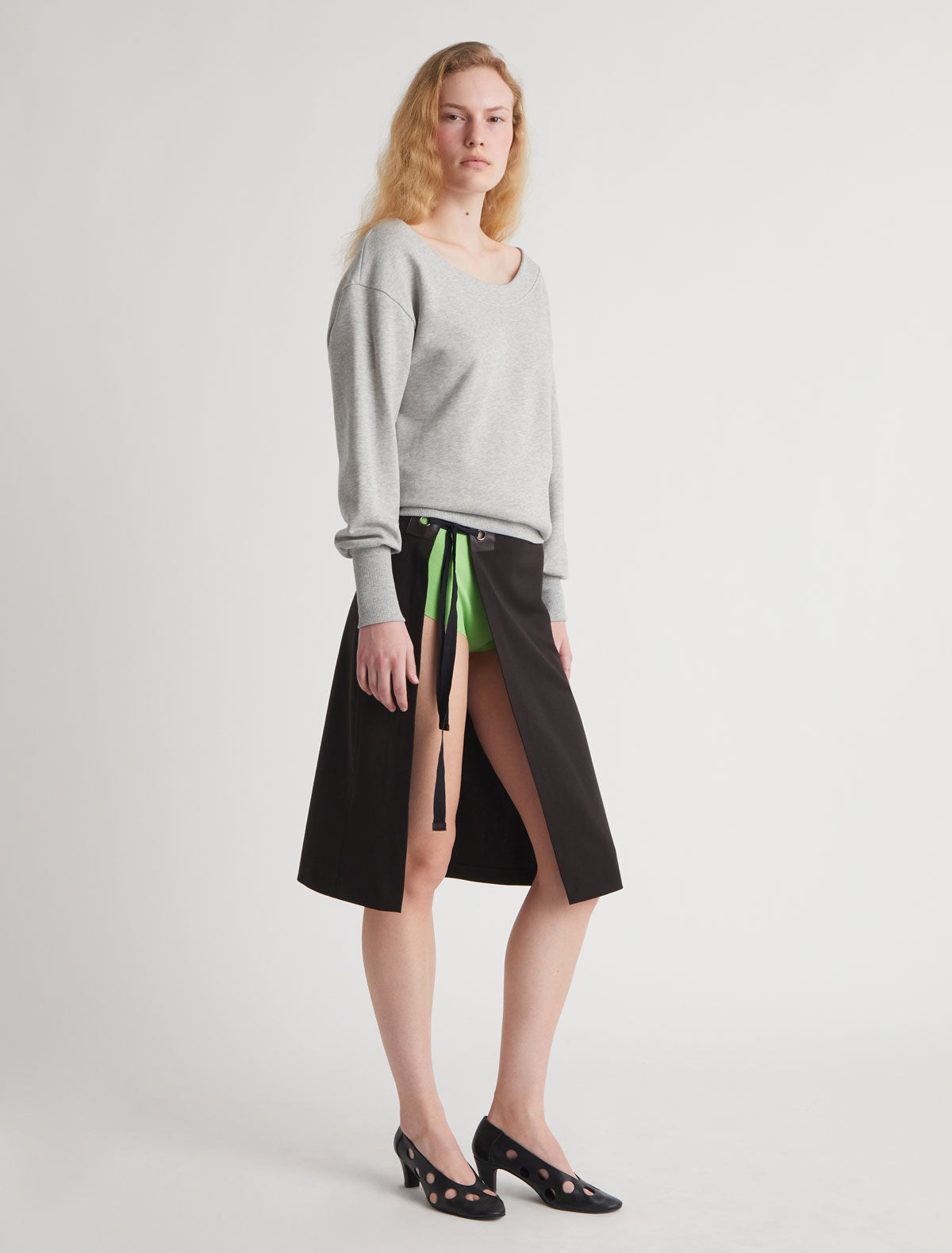 Blont ii midi wrap style open front darkbrown