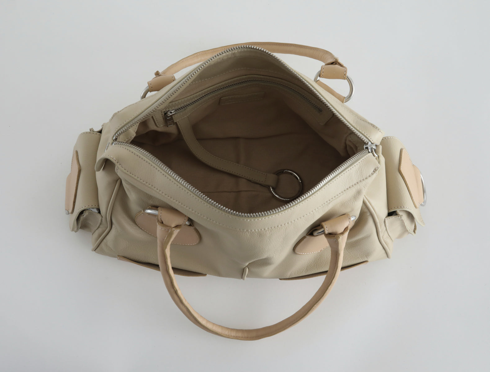 Tilda bowling style leather bag double handles beige