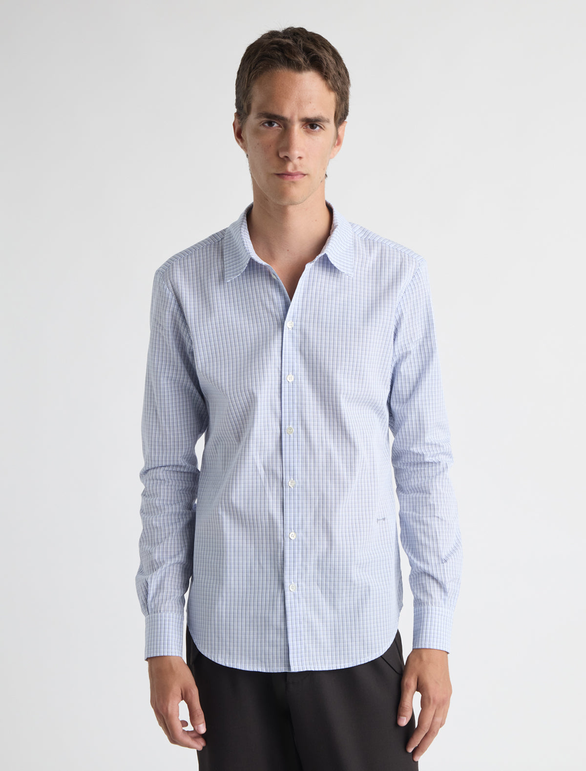 Finita checkered classic mens shirt embroidery blue