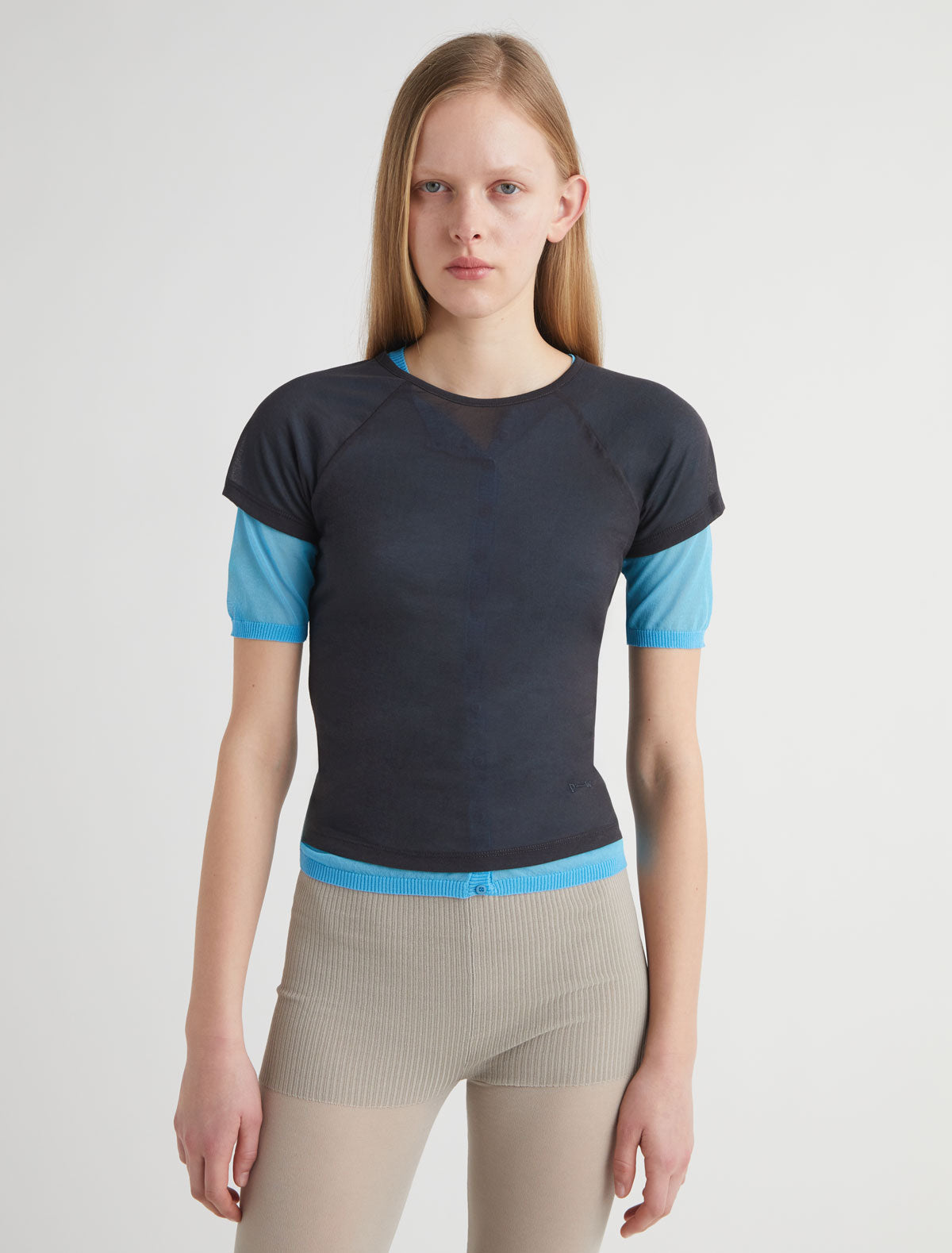 Omu delicate sheer top embroidery darkgrey