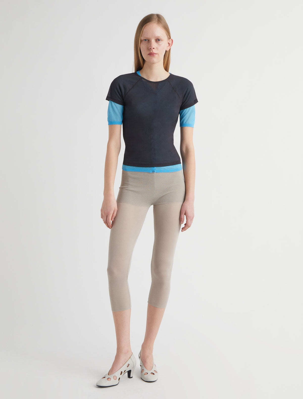 Omu delicate sheer top embroidery darkgrey