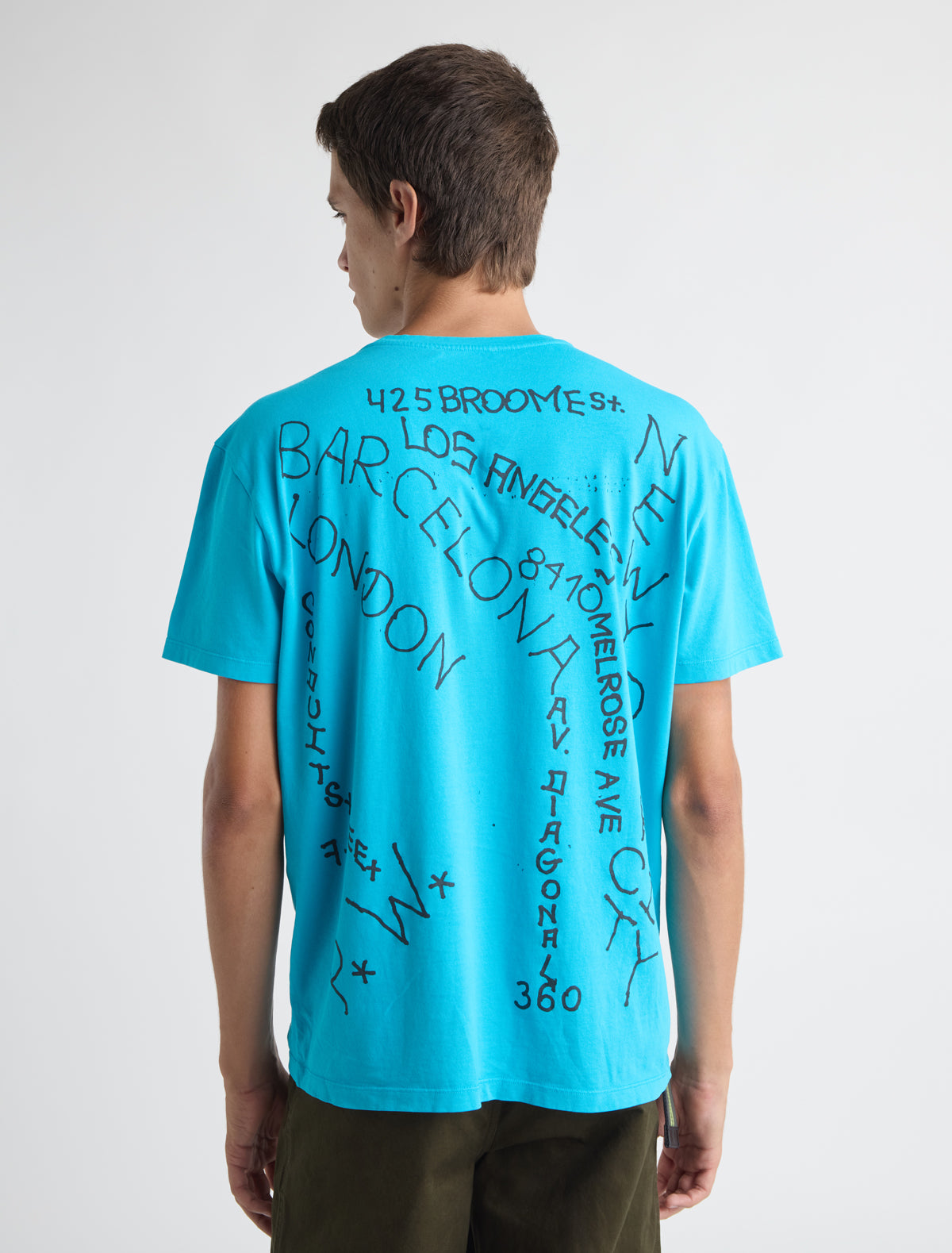 Visita men s short sleeve t shirt round neckline graphic prints front back cyan