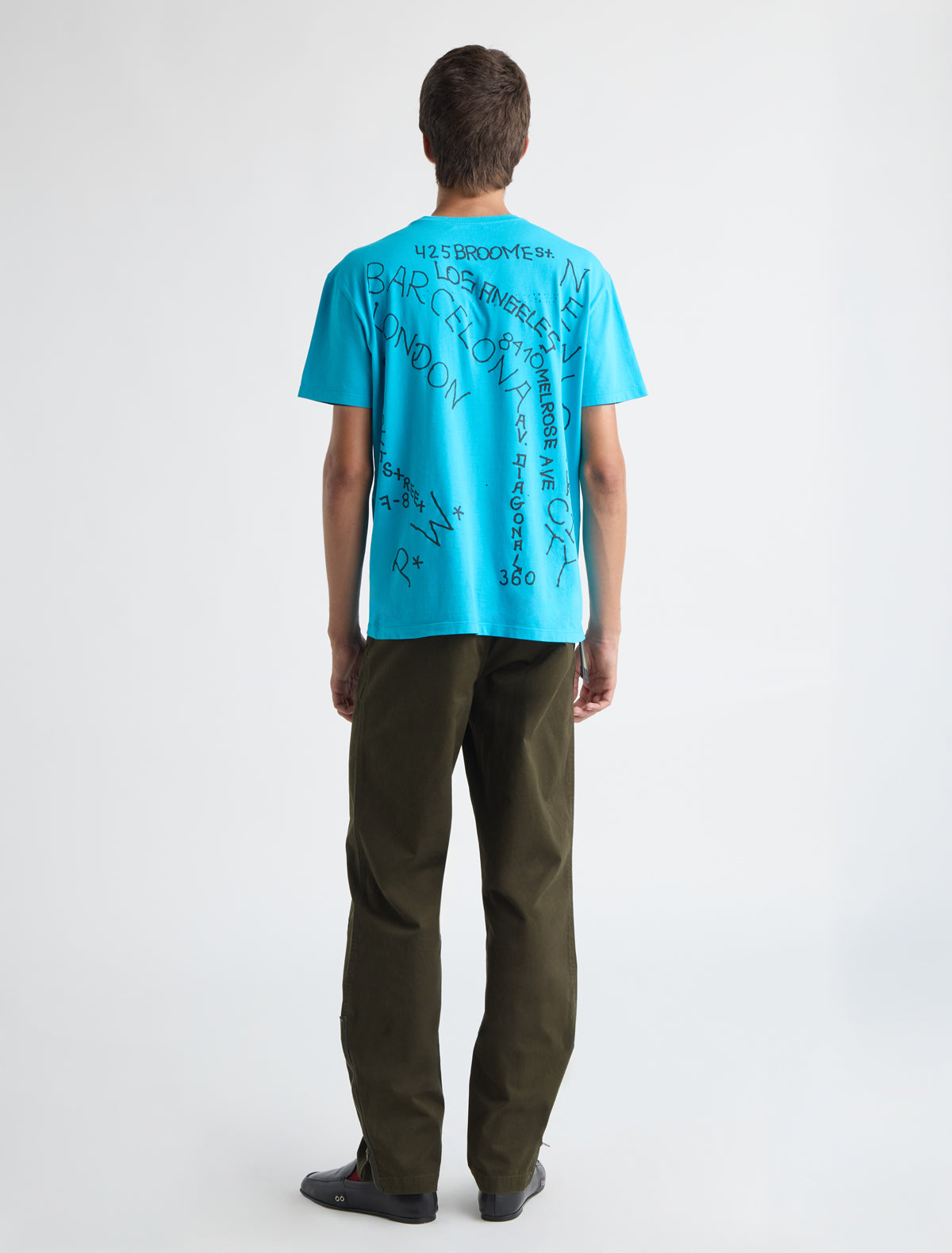 Visita men s short sleeve t shirt round neckline graphic prints front back cyan