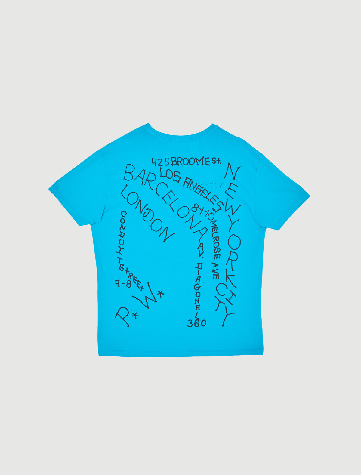 Visita men s short sleeve t shirt round neckline graphic prints front back cyan