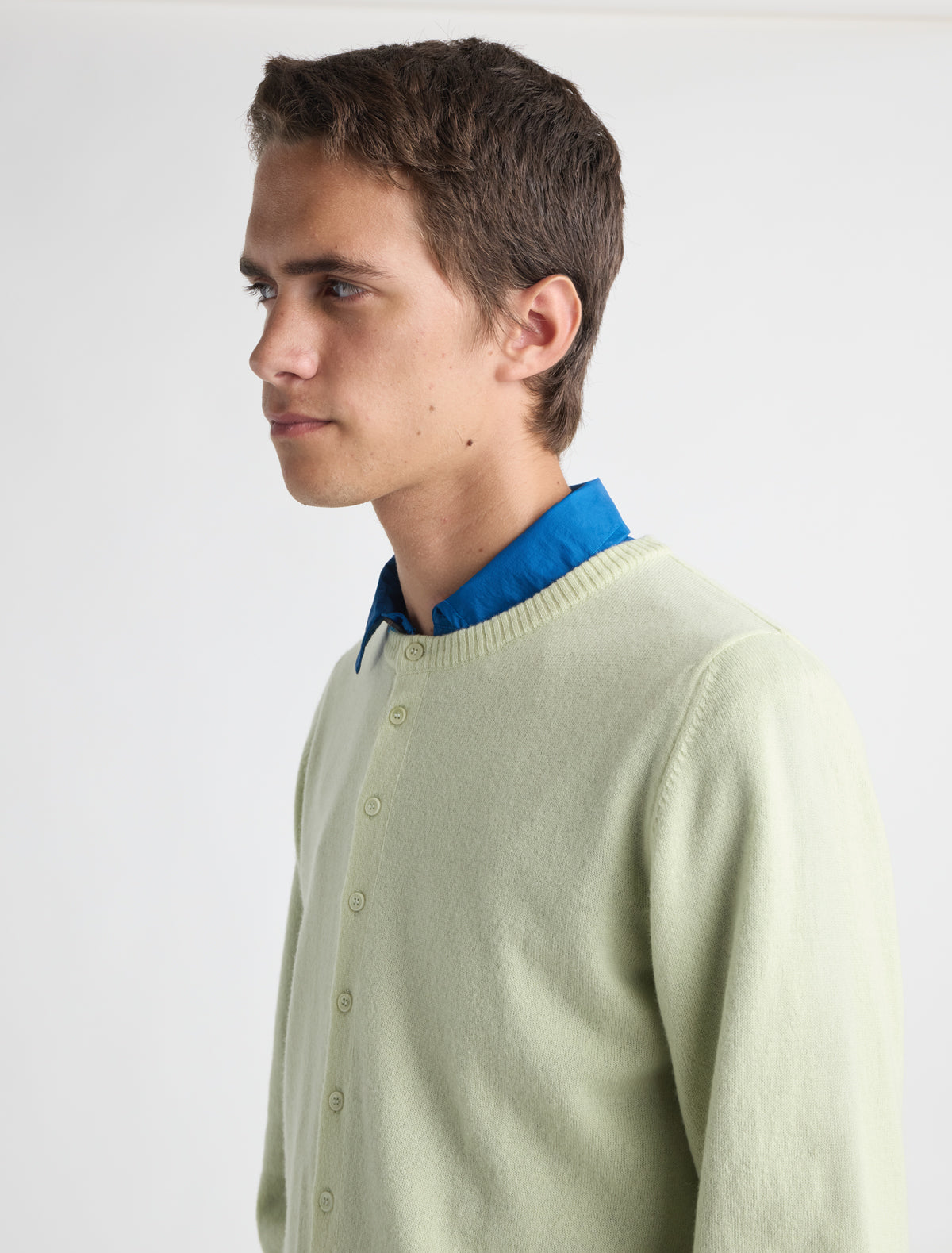 Anton men s cardigan central button fastening round neck green