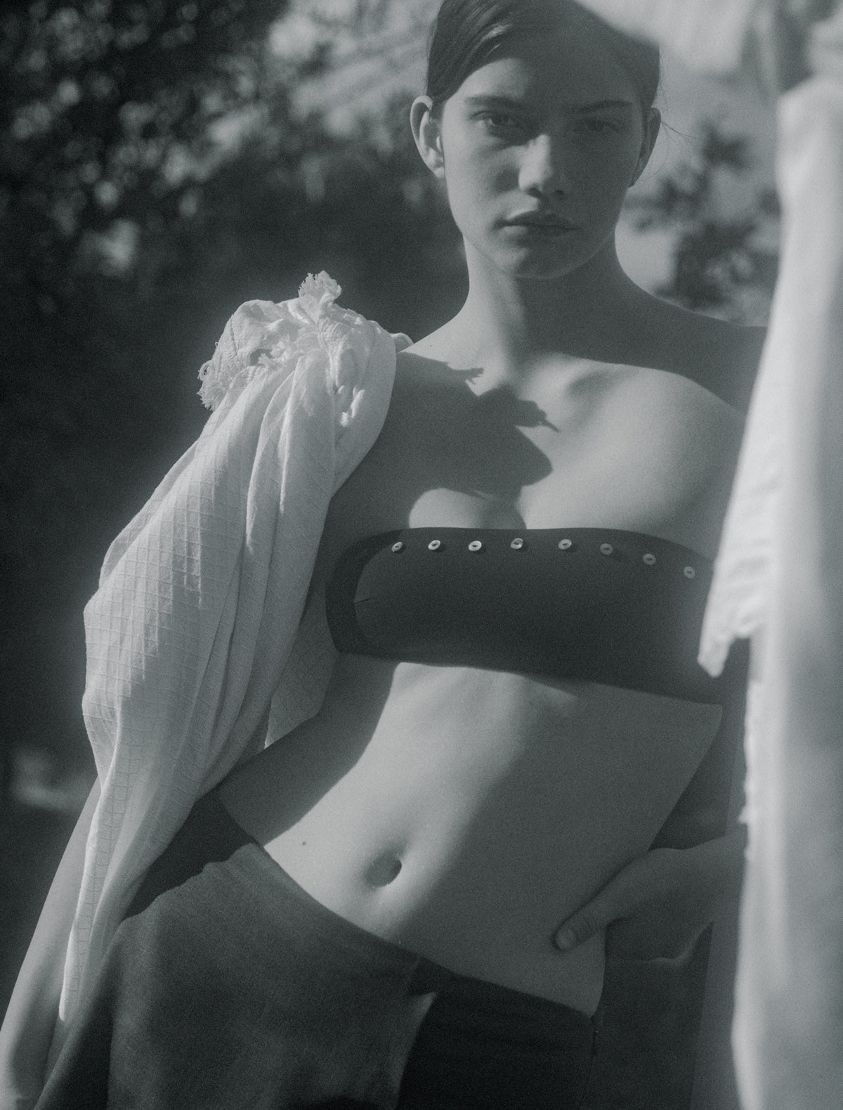Lea bandeau bikini top mother of pearl buttons