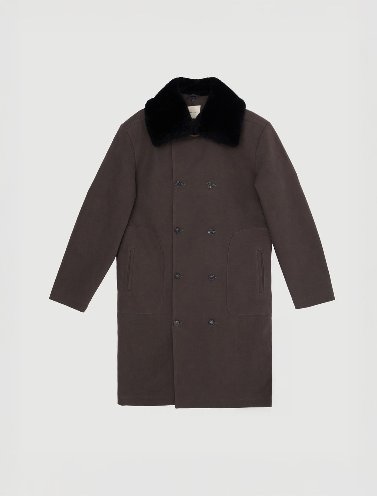 Lida twill coat removable lamb fur trim collar brown