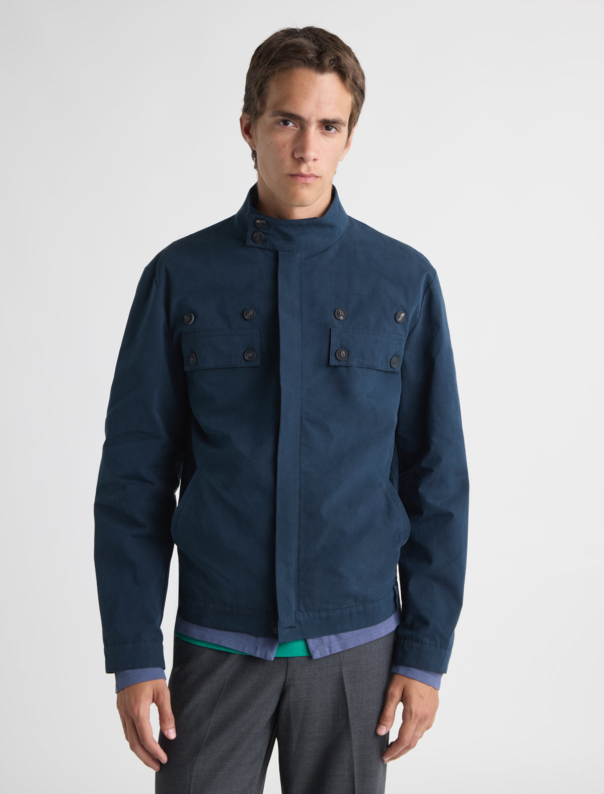 Simil jacket powdery finish pocket detailing blue