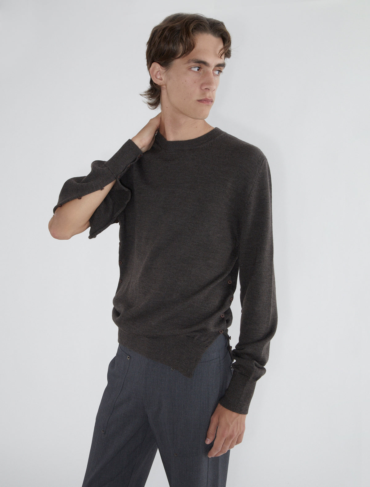 Fa b men wool sweater button openings sides sleeves