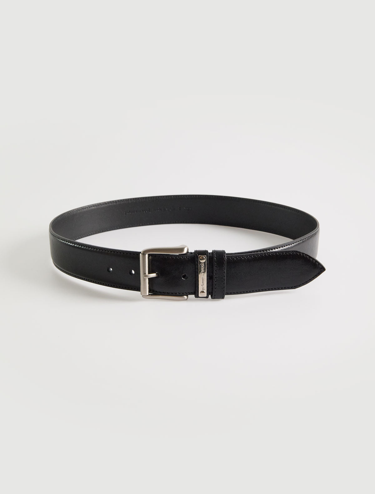 Juana b leather belt custom metal plaque loop black