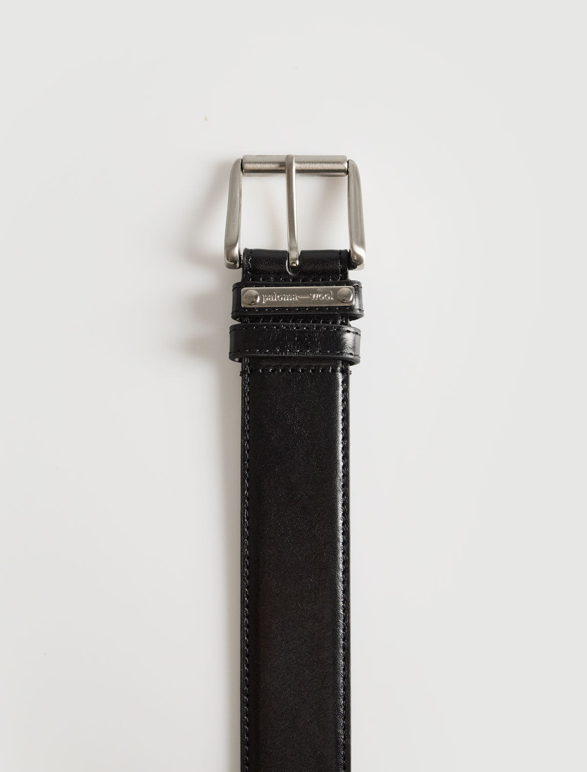 Juana b leather belt custom metal plaque loop black