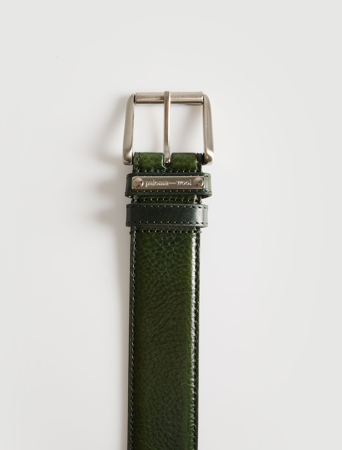 Juana b leather belt custom metal plaque loop darkgreen