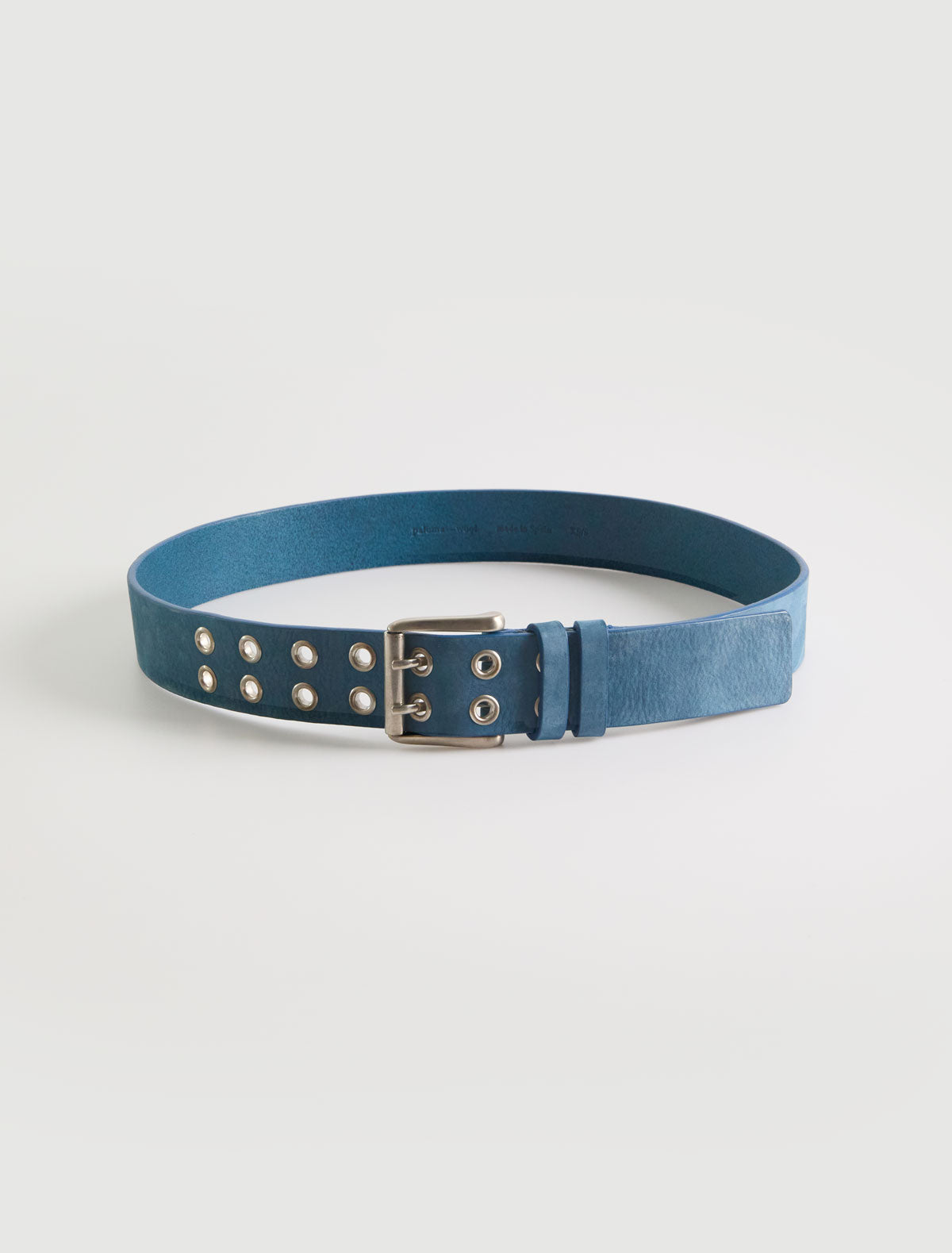 Nolen men s leather belt double prong buckle metal eyelets blue