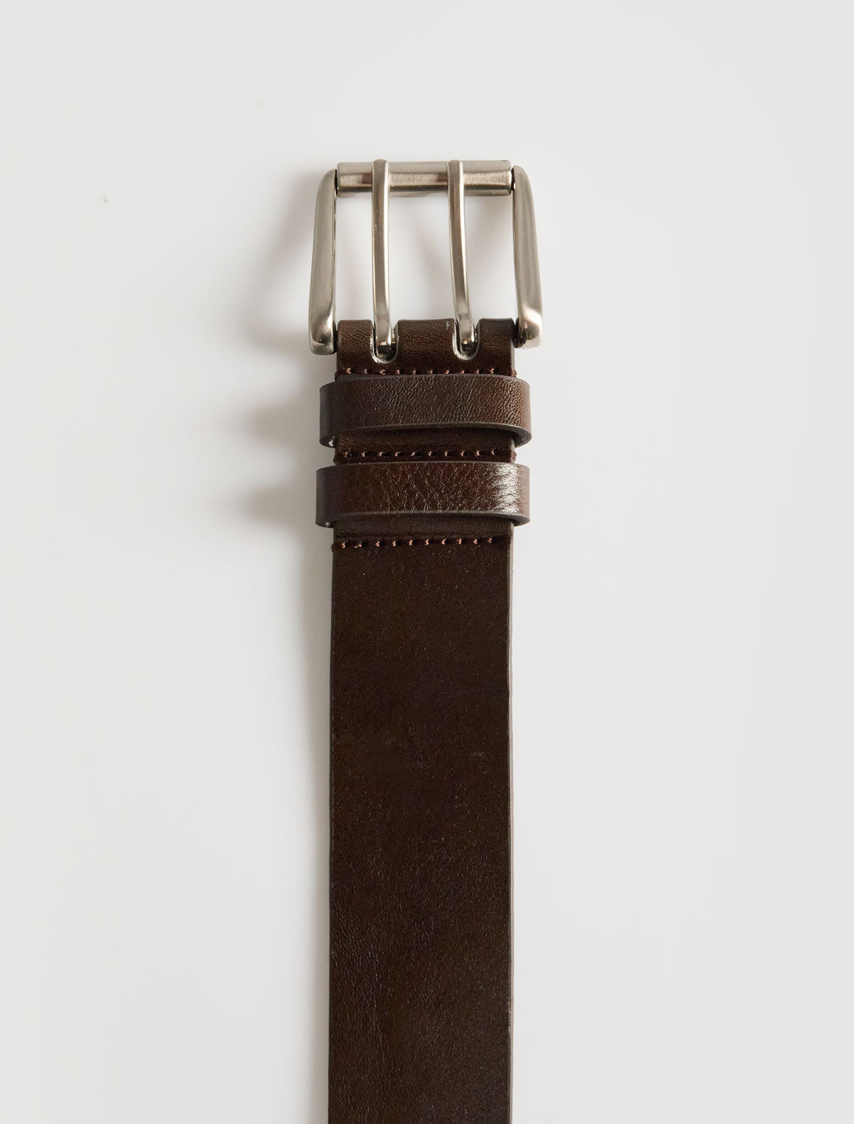 Nolen men s leather belt double prong buckle metal eyelets brown