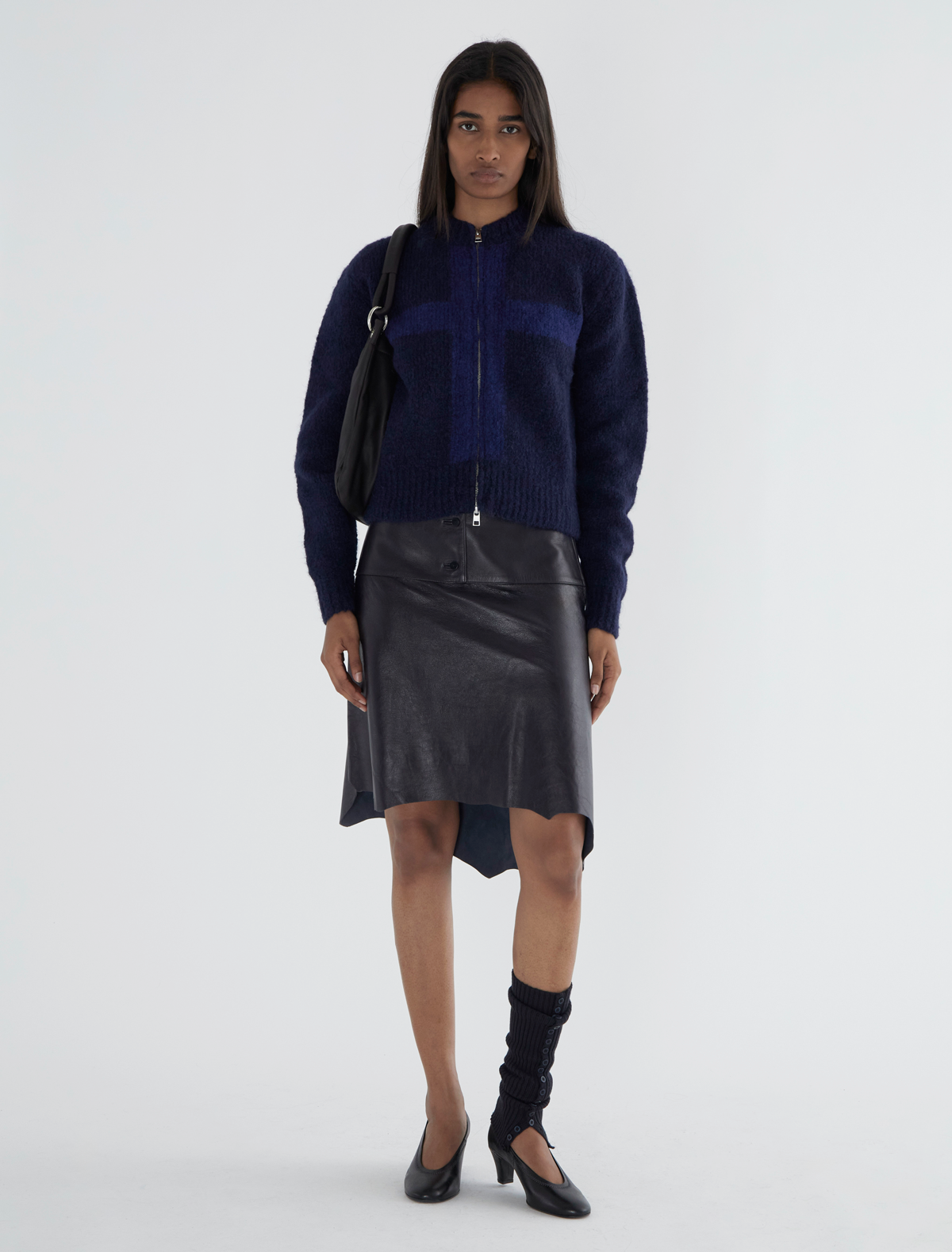 Cruz zip tricot cardigan cross shaped intarsia blue
