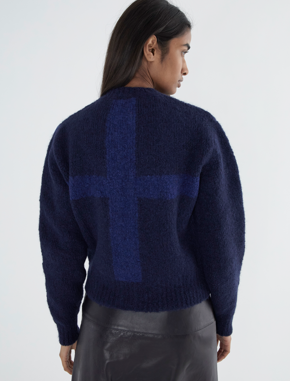 Cruz zip tricot cardigan cross shaped intarsia blue
