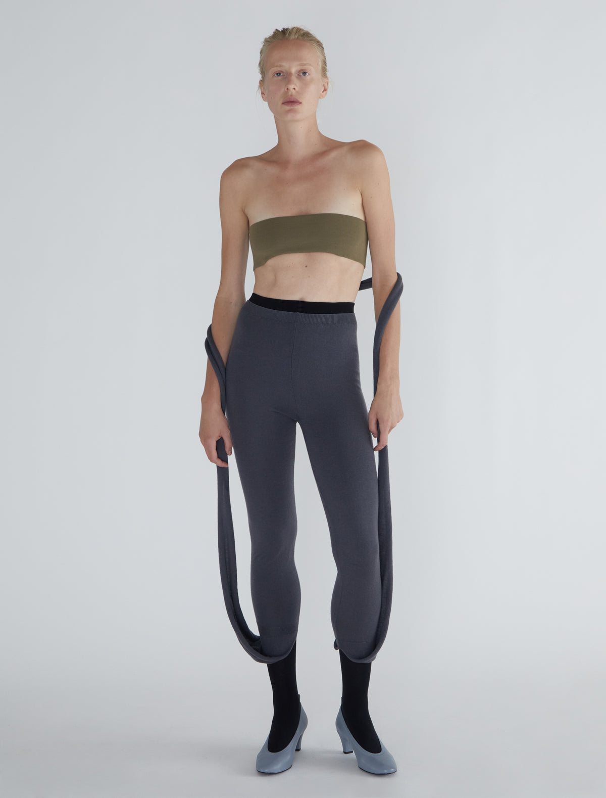 Stroke fitted bandeau top khaki