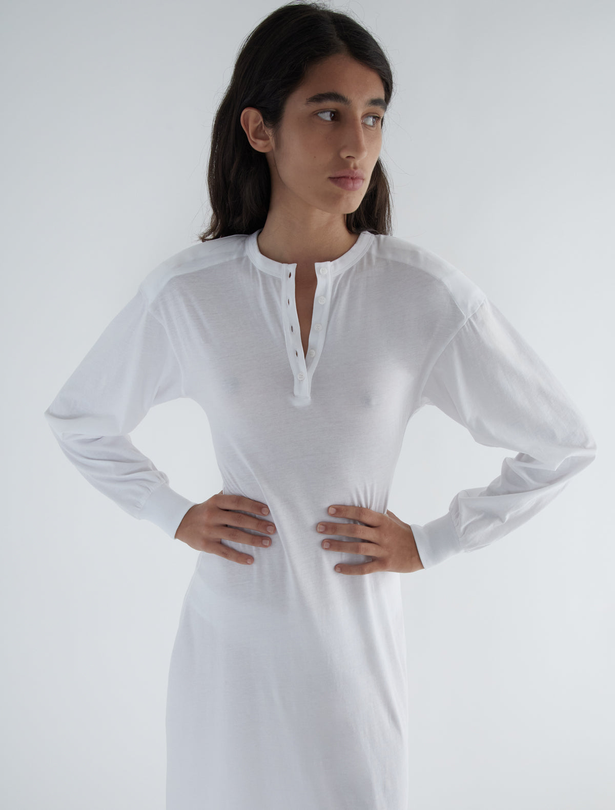 Ryno dress long sleeved cotton dress shoulder pads white